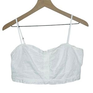 Anthropologie White Cotton Eyelet Crop Top Smocked Back Sleeveless Size MP